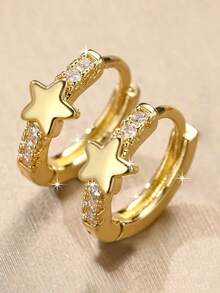 1 Pair Romantic Cubic Zirconia Earrings For Women, Wedding, Engagement, Party Jewelry, Valentine's Day Gift - Yellow Gold - View 6