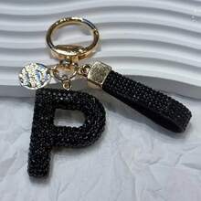Beautiful Letter Keychain Faux Rhinestone Alphabet Elegant Black Gold Women's/Men's Accessories Suitable For Birthday Anniversary Gifts - Black - View 33