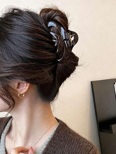 1 pieza Pinza para el cabello de mujer de 9.2cm/3.62in de profundidad, color marrón calabaza, hueca, brillante, de plástico ligero, accesorio para el cabello elegante, versátil, premium, minimalista de unicolor, adecuado para cabello grueso y áspero, salidas diarias, casual, fiesta, viaje, vacaciones, peinado, coleta, moño, lavado de cara, baño, maquillaje, combinación de atuendos, pinza para el cabello