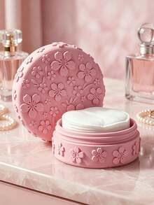 1pc Embossed Cherry Blossom Makeup Pad Storage Box With Lid, Dust-Proof Makeup Storage Jar, Moisture-Proof, Suitable For Makeup Pad, Makeup Sponges, Powder Puffs, Rings, Earrings, Necklaces And Other Small Items, Girly Style Makeup Storage Box - Multicolor - View 7