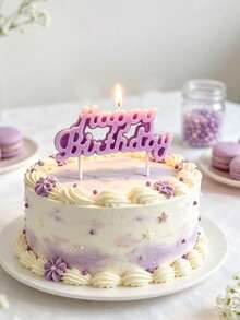 Purple Macaron Girl HBD One-Piece Happy Birthday Pattern Birthday Party Cake Decoration Photo Prop Candle - View 3