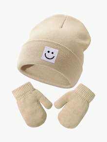 1 Set Baby Winter Knitted Hat And Gloves Set, Elastic Yarn Smile Label, Warm And Comfortable Toddler Hat And Gloves Set, Suitable For Daily Outdoor - 1set - View 13