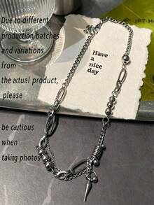 1 pieza Collar minimalista de moda con remaches, diseño de estrella de patchwork gótico, estilo hip hop para hombre, cadena de clavícula, accesorio de cadena de suéter único - Multicolor - Ver 6