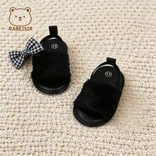 RABEISIR Infant Sandals, Infant Girls' Plush Slippers, Simple Home Shoes, Spring/Autumn - Black - View 2
