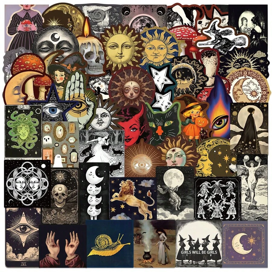 50pcs Borderless Mysterious Celestial Stickers For Guitar, Notebook, Luggage DIY Decoration - 50 - View 1