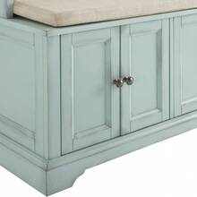 Distressed Seafoam Blue Hall Tree With Shoe Storage Bench & Coat Hooks, Entryway Storage Furniture With Padded Seat, Open Shelf & Storage Cabinets For Foyer & Mudroom - Distressed Seafoam Blue - View 11
