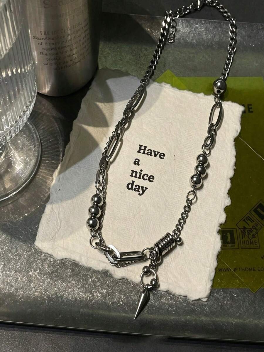 1 pieza Collar minimalista de moda con remaches, diseño de estrella de patchwork gótico, estilo hip hop para hombre, cadena de clavícula, accesorio de cadena de suéter único