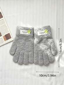Children's 5-Finger Divided Gloves, Autumn/Winter, Unisex Baby Student Versatile Style, Five-Point Star Fabric Label Decor Gloves - Multicolor - View 6