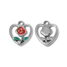 10pcs/Pack 304 Stainless Steel Ocean Style Light Blue Oil Drop Rose Dolphin Rectangular Pendant Valentine's Day Gift Beading Accessory - Gold; Steel - View 8