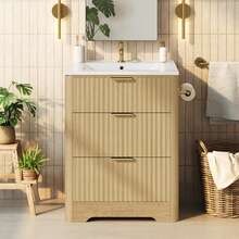 61cm Natural Wood Freestanding Washbasin Vanity Unit - Natural - View 2