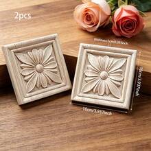 2pcs Solid Wood Carved Square Decals, Home Decorations, Woodworking Supplies, Suitable For Cabinets, Doors And Windows, Furniture, Background Walls, Porches, Offices And Other Decorations, Holiday Decorations, DIY Decorations. - Multicolor - View 15