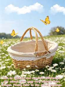 1pc Handwoven Wicker Picnic Basket With Lace Bow Decor Lined Fabric Lining Multi Style Red Gingham Check Pattern Portable Basket With Handle For Outdoor Picnic Camping - Multiple Styles - View 14