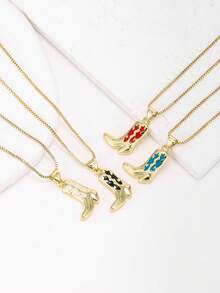 1pc 18K Gold Plated Copper Shoe Shaped Pendant Necklace, Luxury Minimalist Jewelry Gift For Women - Pendant Necklace - View 2