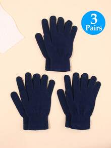 3PCS/2PCS/1PC Winter Knitted Warm Gloves Unisex Solid Color Elastic Finger-Separated Cycling, Outdoor Work Cold-Proof Woolen Gloves - Solid Color - View 12