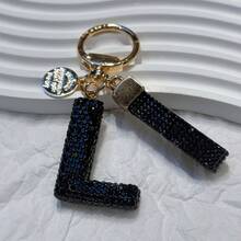 Beautiful Letter Keychain Faux Rhinestone Alphabet Elegant Black Gold Women's/Men's Accessories Suitable For Birthday Anniversary Gifts - Black - View 22