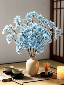 1/4/8 piezas Flor de cerezo artificial, planta artificial de flor de durazno de seda, adecuada para decoración de primavera, jardín DIY, mesa de comedor del hogar, decoración de fiesta, decoración de boda, regalo de cumpleaños, ceremonia de graduación, etc. - Celeste - Ver 3