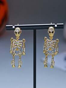 Dark Gothic-Style Diamond-Studded Skull Earrings - Exaggerated And Irregular Skeleton-Shaped Earrings With A Unique Style - Multicolor - View 3