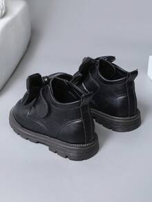Cute Baby Girl Boots With Bow, Fashion Thick Sole Anti-Slip Princess Shoes - Black - View 4