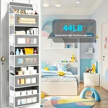 FF FINESSE THING 5-Tier Door Hanging Storage Organizer, Heavy-Duty Non-Woven With 5 Large Pockets & Hooks, Vertical Space Saver For Bathroom Wardrobe Bedroom Dorm, Holds Cosmetics, Toiletries, Towels & Cutlery - 灰色-5層10口袋 - 查看 2