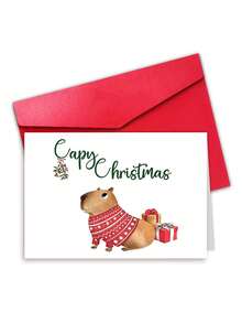 1pc Cute Christmas Card With Envelope, Printed Capybara In Xmas Jumper & Gift Boxes, "Capy Christmas", For Wife, Husband & Animal Lovers, Holiday Gift Exchange, Blank Inside - A - View 10