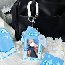 1pc Summer Blue Card Holder, Blue Star & Cloud Card Sleeve, K-Pop Album Photocard Display, Idol Photocard Protector, 3-Inch Photocard Storage, FEINIBOOK, PU Material, Suitable For 3-3.5 Inch Mini Photo Cards, Photo Cards, Trading Cards, Anime & Game Merchandise 3-Inch Photocard Storage, Can Be Used As Keychain, Bag Charm, Concert Support, Etc. - Card Sleeve - View 1