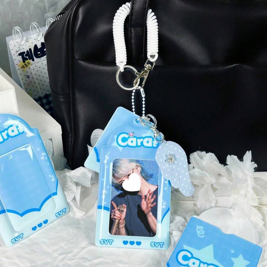 1pc Summer Blue Card Holder, Blue Star & Cloud Card Sleeve, K-Pop Album Photocard Display, Idol Photocard Protector, 3-Inch Photocard Storage, FEINIBOOK, PU Material, Suitable For 3-3.5 Inch Mini Photo Cards, Photo Cards, Trading Cards, Anime & Game Merchandise 3-Inch Photocard Storage, Can Be Used As Keychain, Bag Charm, Concert Support, Etc. - Card Sleeve - View 1