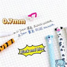 2/6/12 قطعة أقلام جل زرقاء قابلة للمسح بتصاميم حيوانات، بطريق، نحلة، بقرة، كوالا، باندا وتصاميم كرتونية لطيفة أخرى، حبر أسود محايد 0.7 مم، سهلة المسح، غطاء قابل للإزالة، لطلاب المرحلة الابتدائية - أقلام على شكل حيوانات - مشاهدة 6