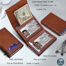 Pop Up Wallet For Men, RFID Blocking Credit Card Holder With Clear ID Window Cash Pocket Slim Business Purse Gift - Multicolor - View 4