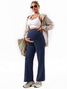 1pc Women's Maternity Pants, With Pockets, Elastic Waistband No Pressure On Belly, Double Pockets Convenient To Carry Sports Summer - Navy Blue - View 3