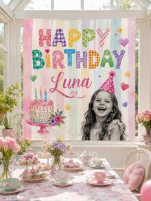 Custom Photo Wall Tapestry, Personalized Birthday Banner With Image And Text, Colorful Party Backdrop Poster, Customized Celebration Decor, Birthday Commemorative Gift, Children Family Friends Room Decoration Personalized Hanging Decor - Multicolor - View 6