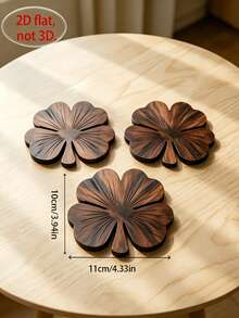 1/4/8pcs Clover Wooden Coaster Set, 4pcs Walnut Color Coasters, Luxury Coffee Tea Cup Desktop Protection Coaster Set, Heat-Insulating Mat, Beverage Mat, Suitable For Home Bar And Country Style Home Decor Gift - Multicolor - View 4