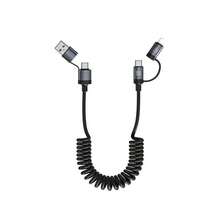 BWVV Kabel CarPlay Mobil 4-in-1, Kabel Pengisian Cepat USB A ke USB C Spiral, 4,92 kaki, Kompatibel dengan Ponsel, Tablet, Laptop, dan Perangkat Pintar Lainnya, Kabel Mobil yang Dapat Ditarik Otomatis - Hitam - View 3