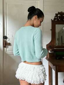 Autumn/Winter Casual Versatile Solid Color Knit Cardigan - Mint Blue - View 3
