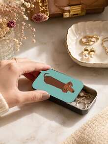 Mini Jewelry Storage Box With Fishbone Divider, Snap Closure Portable Jewelry Box, Inverted Dachshund Metal Matchbox, Easy To Carry Vintage Design, Multi-Functional Decorative Storage Box, Partitioned Storage For Earrings, Rings, Necklaces, Suitable For Commuting, Short Trips, Dorm Desk, Vanity Organization, Ideal For Delicate Girls, Students, Jewelry Lovers - Multicolor - View 9
