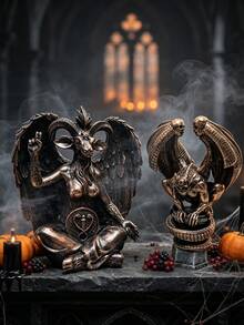 1pc Gothic Style Resin Statue, Gargoyle Snake & Baphomet Goat Sculpture, Dark Witch Decor For Indoor/Outdoor Desktop Halloween Ornament Room Decor Home Decor Halloween Decor - Statue - View 3