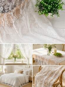 White Floral Lace Fabric Transparent Mesh Tulle, Vintage Floral Hollow Lace Fabric, Suitable For Wedding Dress, Curtains, Tablecloth, Photography Background, DIY Sewing Crafts, Bridal Veil, Clothing Decoration, Soft Transparent Lace Material, Sold By Yard - 1 - View 11