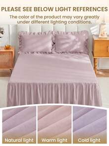 1pc Gray Rose Bed Skirt Bed Cover Bed Sheet, Cozy Bedroom Decor Home Textile, Ruffle Edge With Elastic Corner Straps, Soft Breathable Comfortable, Suitable For Twin/Full/Queen/King Bed, All Season Use, Machine Washable, Mattress Protector - Red Bean Paste Color - View 8