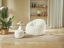 Cozy Flower Bean Bag With Footrest - Grey - 白色 - 查看 7