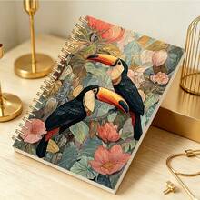 1PC Hand-Painted Rainforest Toucan A5 Notebook Daily Records Office Memo Classroom Notes Travel Handbook Portable Writing Book, Suitable For Professionals, Students And Office Use - Perfect Gift Choice, Art Cover Design, Multifunctional - Multicolor - View 4