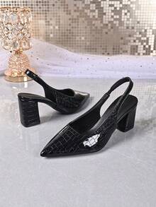 Women's Open-Back High Heel Chunky Heel Shoes | Pointed Toe Closed Toe Comfortable Dress Shoes, Suitable For Work, Office And Business Occasions, Pumps, Summer Sandals - Black - View 3
