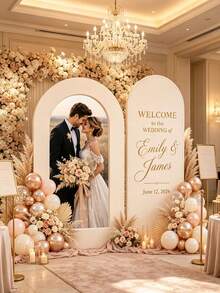 Custom Photo & Text Arch Decor, Personalized Wedding & Birthday Backdrop, Double-Sided Elastic Cover DIY Arch Wall Panel, Stretchable Wrinkle-Resistant Polyester Fabric, Party Decoration - Multicolor - View 6