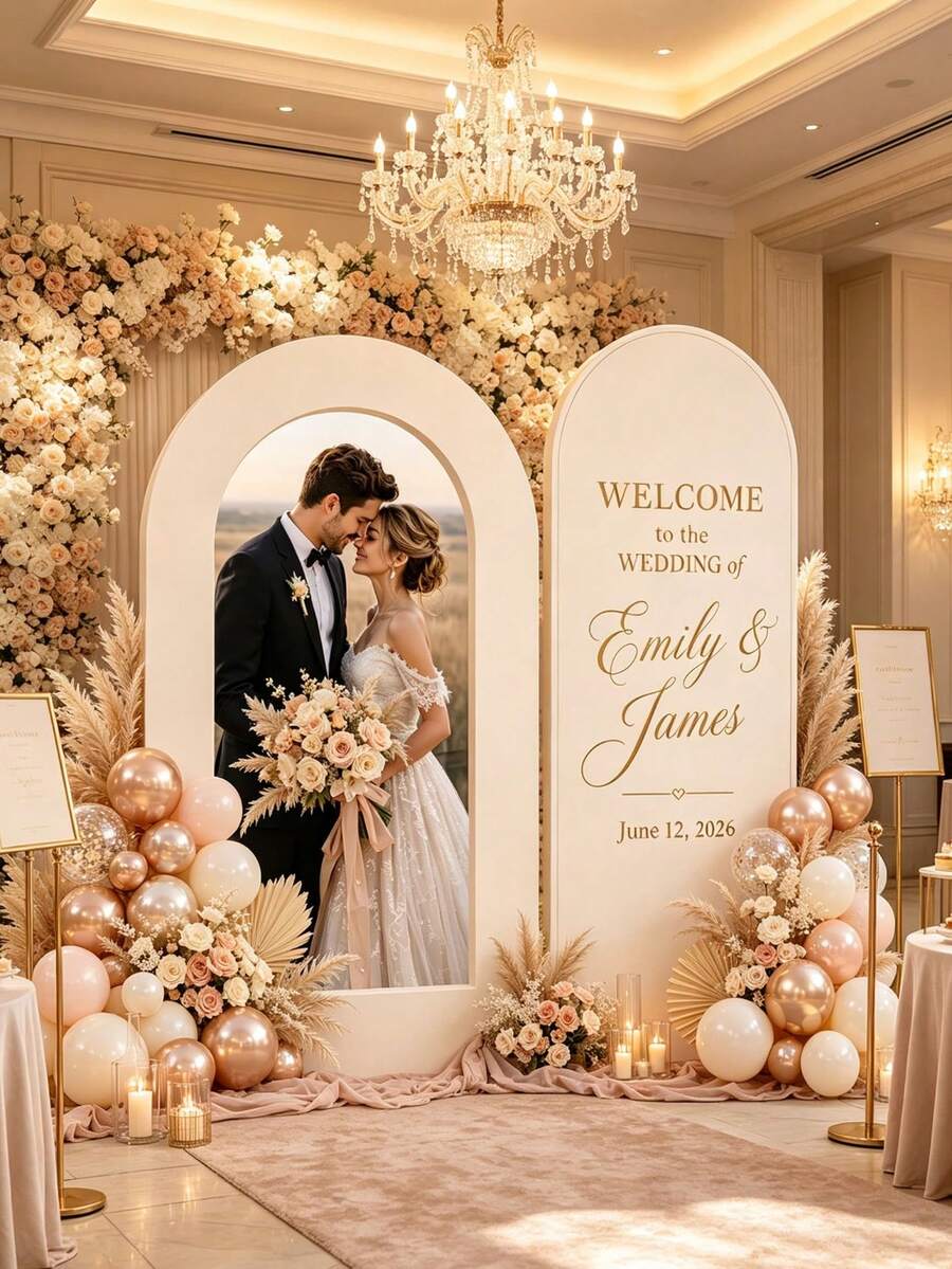 Custom Photo & Text Arch Decor, Personalized Wedding & Birthday Backdrop, Double-Sided Elastic Cover DIY Arch Wall Panel, Stretchable Wrinkle-Resistant Polyester Fabric, Party Decoration