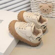 1 Pair Cute Paw Print Baby Hook-And-Loop Sneakers, Anti-Collision Big Toe Soft Surface Children's Work Shoes, Fashionable Adorable Embroidered Pattern, Thick Tooth Anti-Slip Sole, Versatile Casual Shoes For Infant And Toddler Daily Outings - Beige - View 4