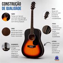 Violão Giannini G D-1 EQ Eletroacústico Folk Dreadnought Cordas De Aço Com Afinador Equalizador Pré-Amplificador GS-3T Saída P10 Vintage Sunburst - VSB-S - Visão 6