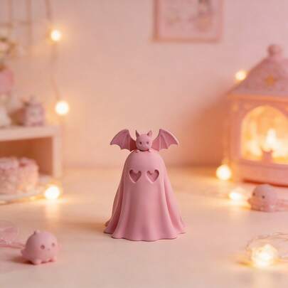 Bat Little Ghost Cute Pink Ghost Figurine Halloween Decoration Ornament Halloween Pink Ghost Bat Decor Playful Atmosphere Decorative Ornament Holiday Decoration Halloween Pink Ghost Creative Desktop Ornament