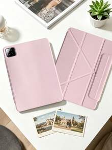Y型磁吸扣保護殼 粉色，適用於 iPad 10.2/10.9 (Air4-Air8)/10代/(A16) 11吋 11代 2025款，多折多角度支架，磁吸閉合，矽膠軟殼全包覆，防摔耐磨，內層蜂巢散熱，無筆槽，PU皮革+TPU材質 - 粉色 - 查看 6