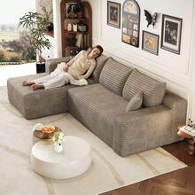 241cm Cloud-Pattern Sofa, Modern Minimalist Upholstered Couch - Camel - View 6