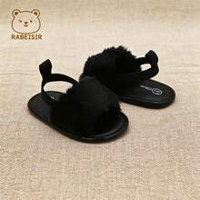 RABEISIR Infant Sandals, Infant Girls' Plush Slippers, Simple Home Shoes, Spring/Autumn - Black - View 6