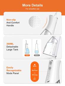 schoben Rechargeable Wireless Water Flosser, 4 Modes, IPX7 Waterproof, Portable Home Use Professional Dental Floss Cleaner - White - View 5