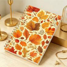 1pc A5 Spiral Coil Ruled Notebook, Orange & Gold Autumn Leaf Pattern, Universal Office & Study Notebook, Suitable For Back To School, Student Notebook, Student Essentials & Office Use, Holiday Gift Selection - Multicolor - View 4